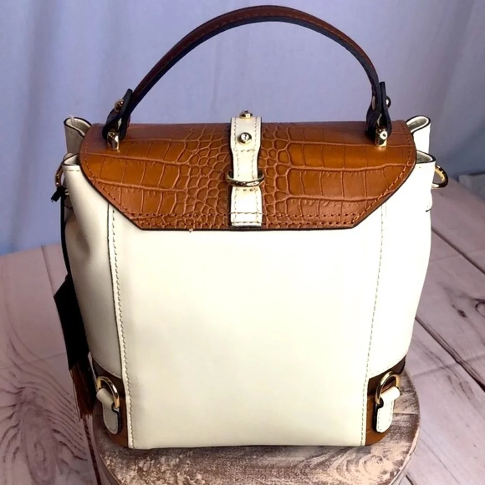 NWT House of Harlow 1960 Cream & Brown Stud Embellished Crossbody/Bag Backpack